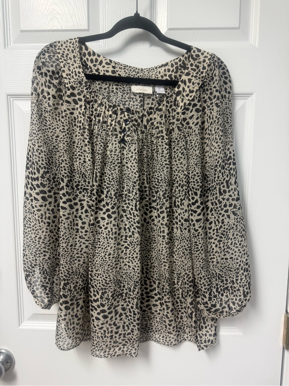 Chico's Beige and Black Leopard-Print Peasant Blouse
